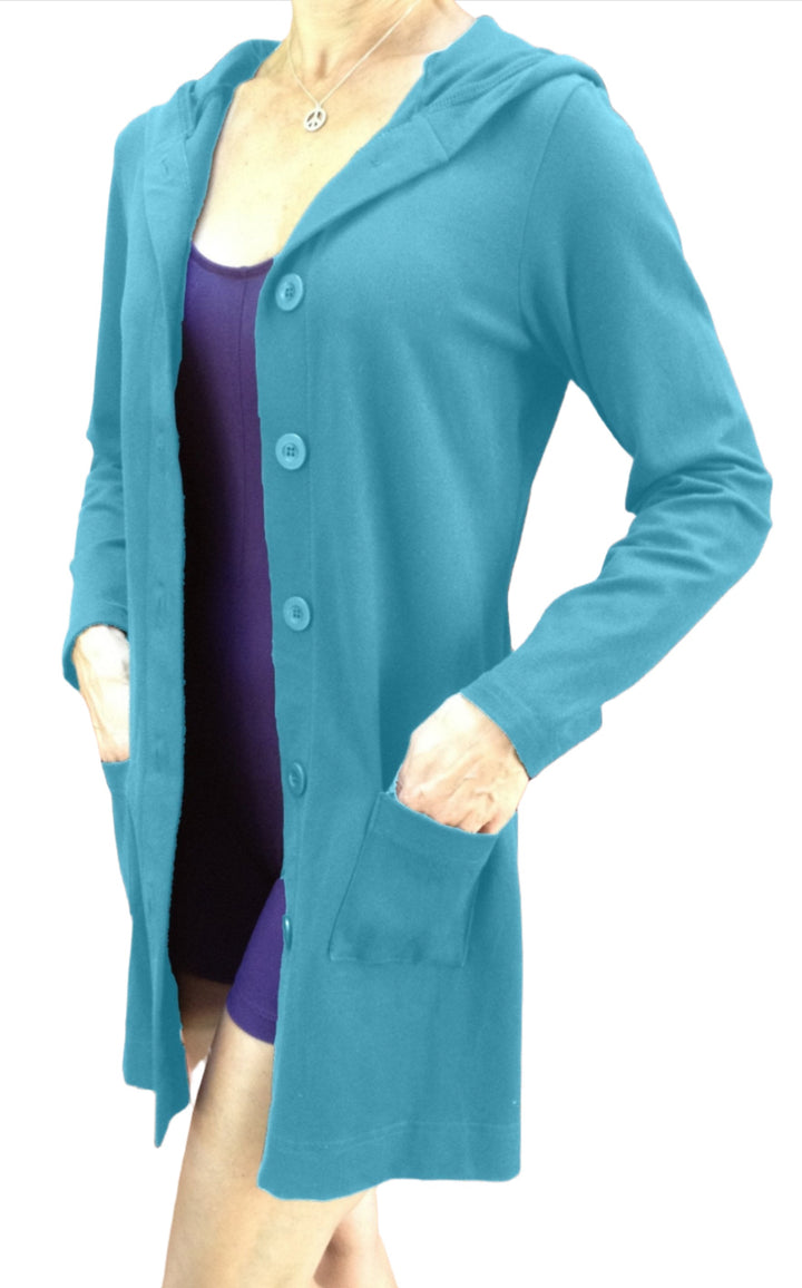 One Step Ahead Long Hooded Jacket 2629 - Endevour Blue  - front view