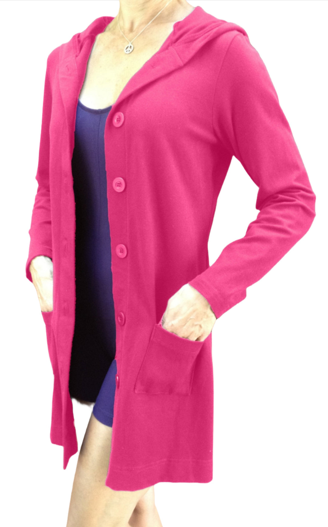 One Step Ahead Long Hooded Jacket 2629 - Fuschia  - front view