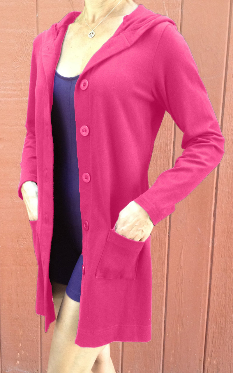 One Step Ahead Long Hooded Jacket 2629 - Fuschia  - front view