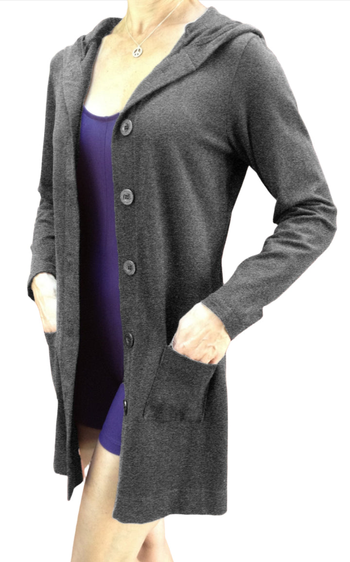 One Step Ahead Long Hooded Jacket 2629 - Charcoal  - front view