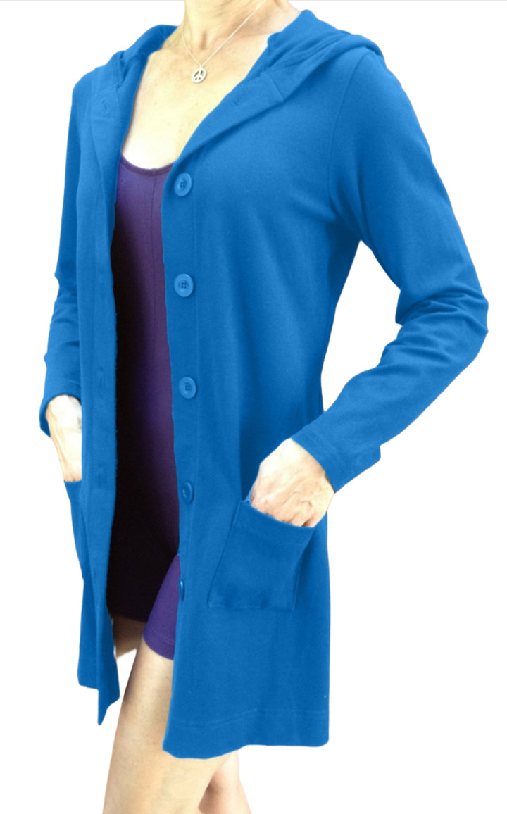 One Step Ahead Long Hooded Jacket 2629 - Turquoise  - front view
