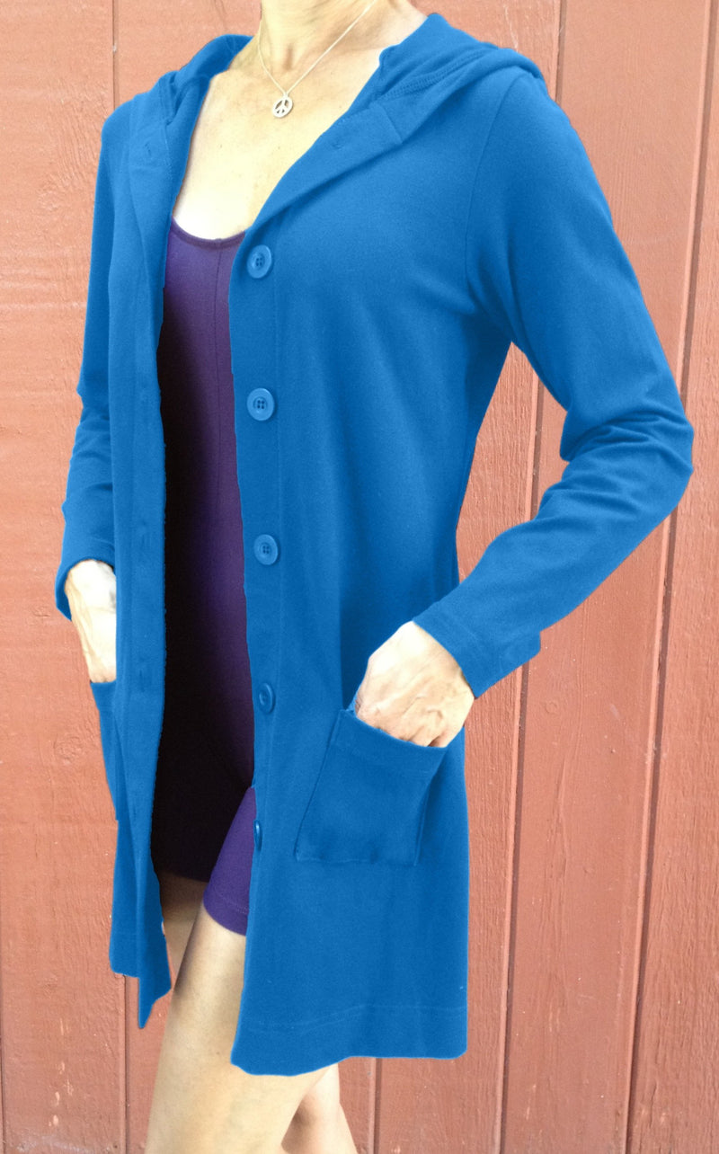 One Step Ahead Long Hooded Jacket 2629 - Turquoise  - front view