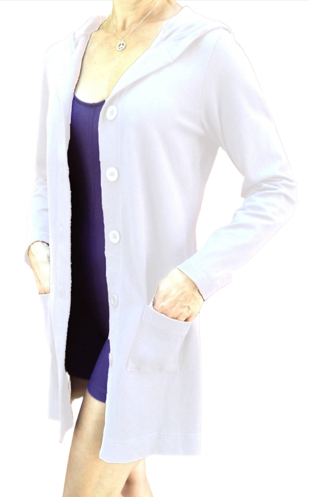 One Step Ahead Long Hooded Jacket 2629 - White  - front view