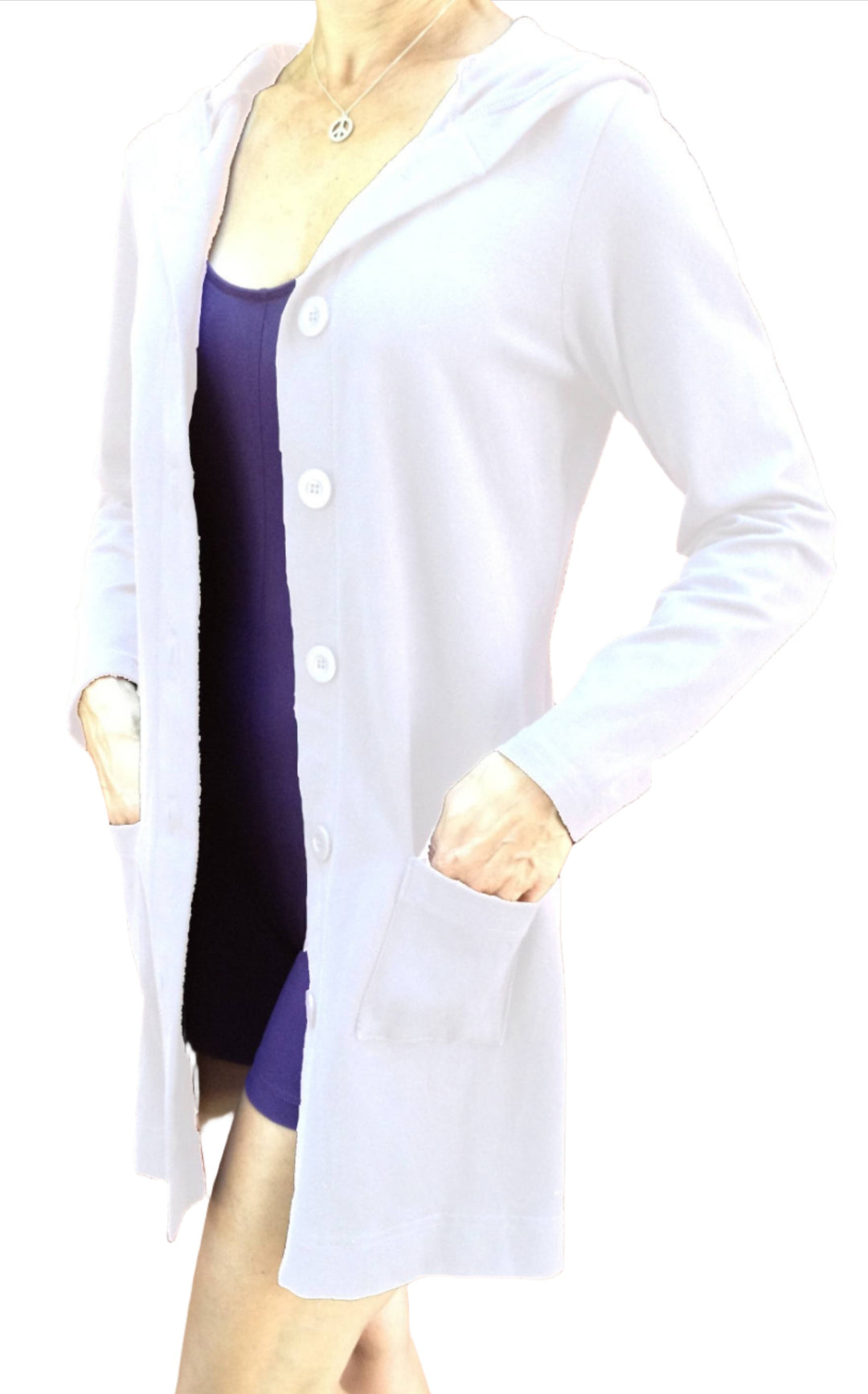 One Step Ahead Long Hooded Jacket 2629 - White  - front view