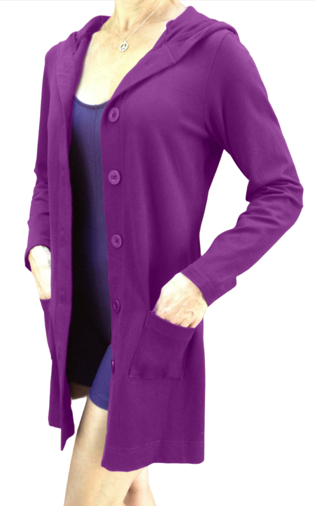 One Step Ahead Long Hooded Jacket 2629 - Wine  - front view