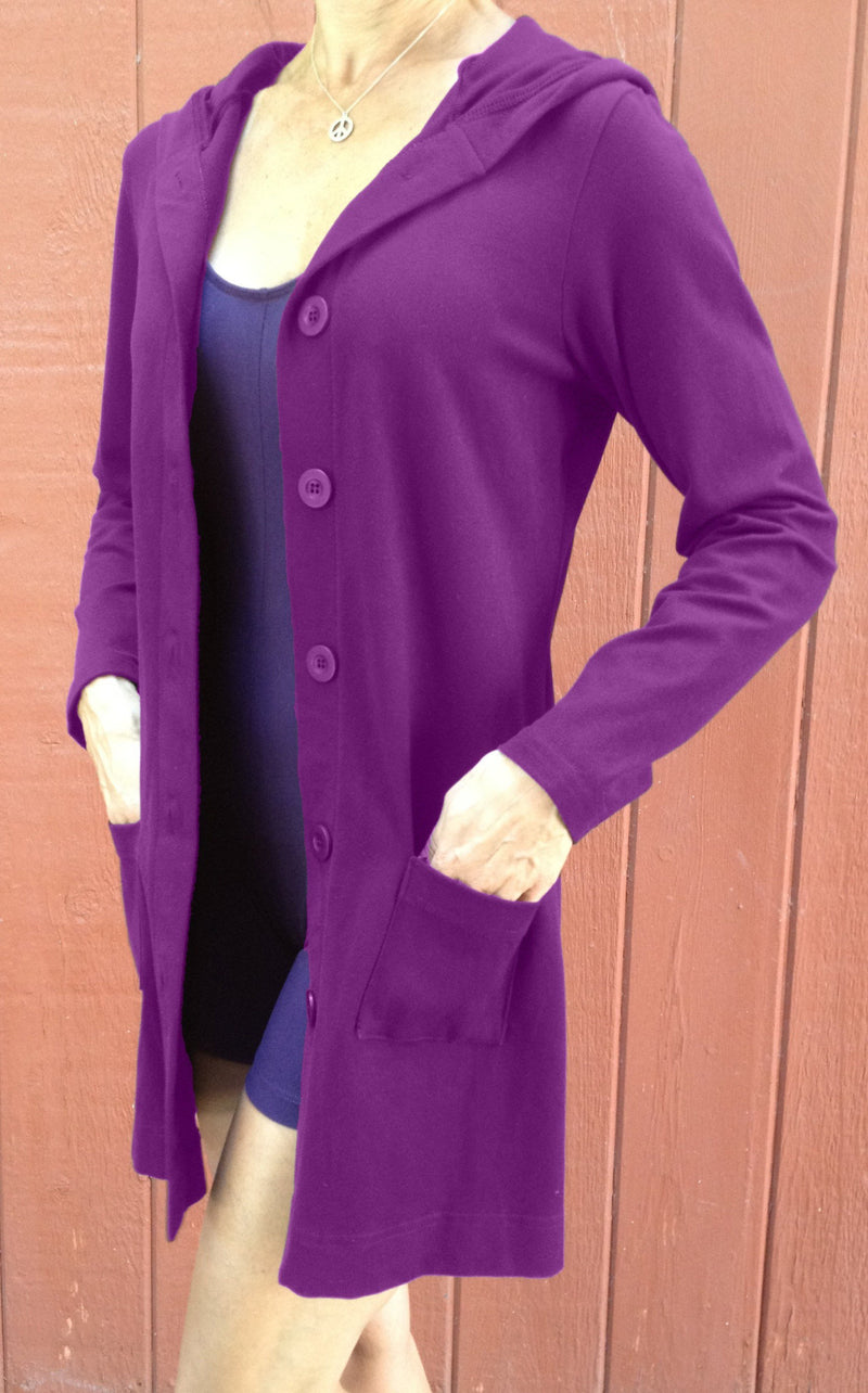 One Step Ahead Long Hooded Jacket 2629 - Wine  - front view