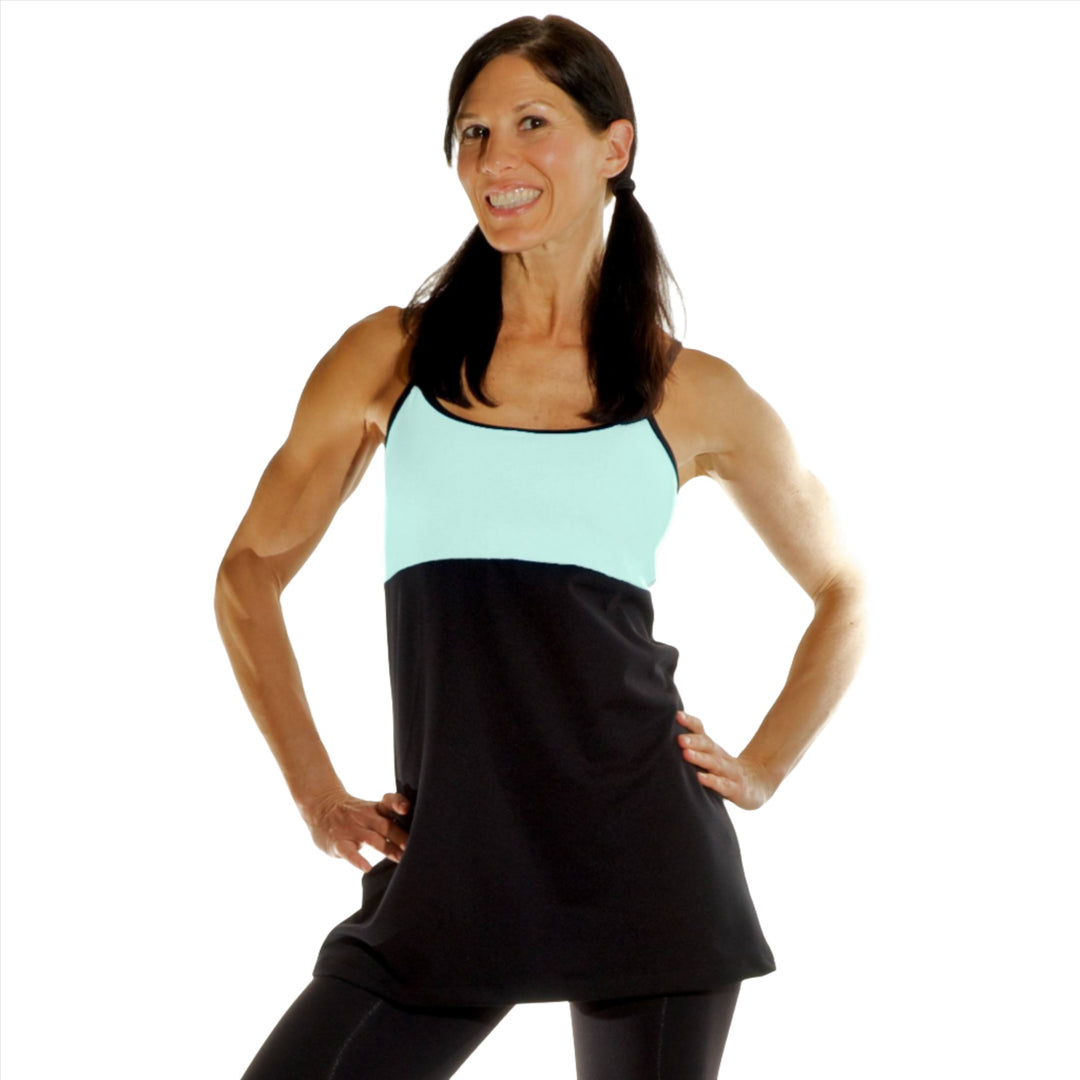 One Step Ahead Long Contrast Tunic 2901C - Black/Turquoise - front view