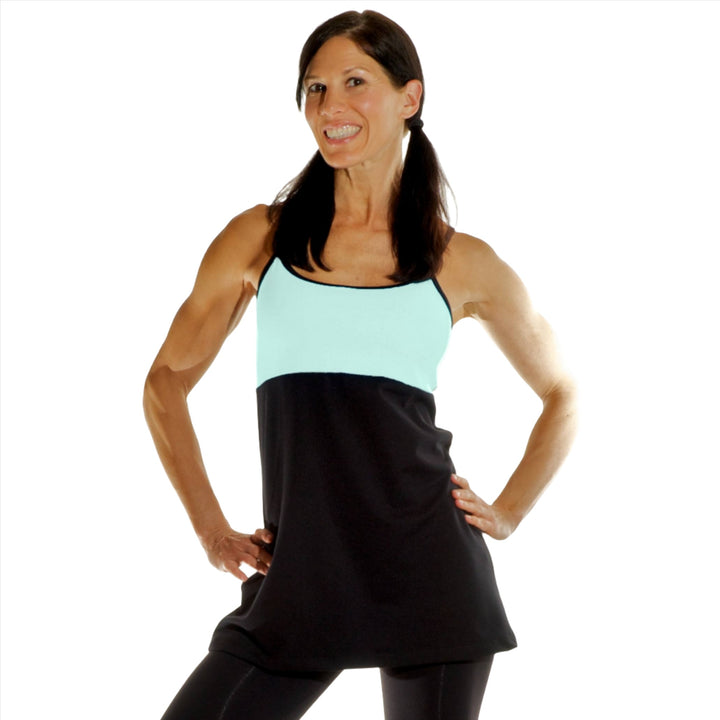 One Step Ahead Long Contrast Tunic 2901C - Black/Turquoise - front view