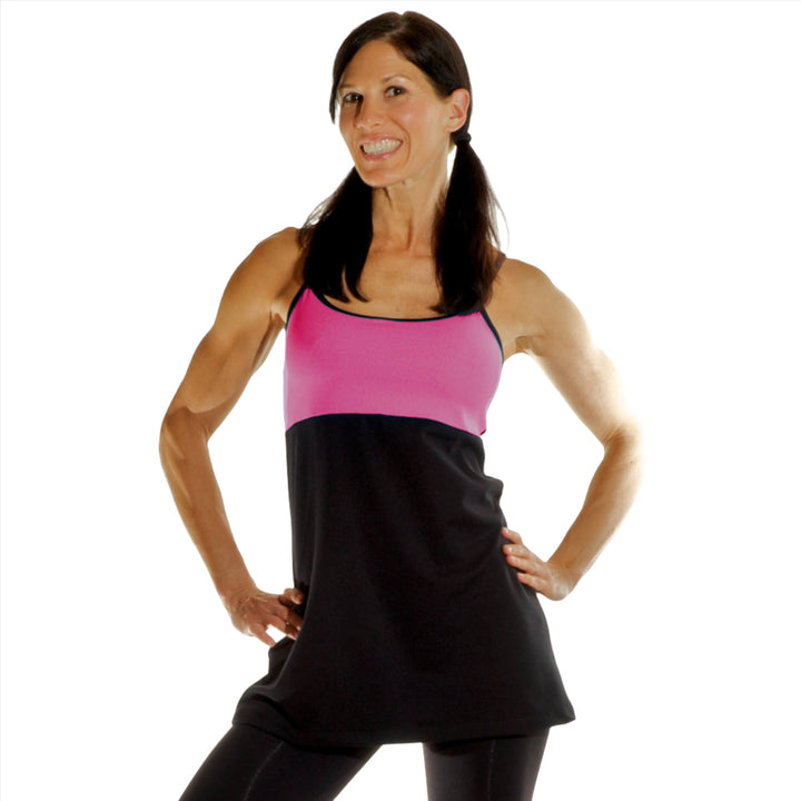 One Step Ahead Long Contrast Tunic 2901C - Black/fuschia - front view