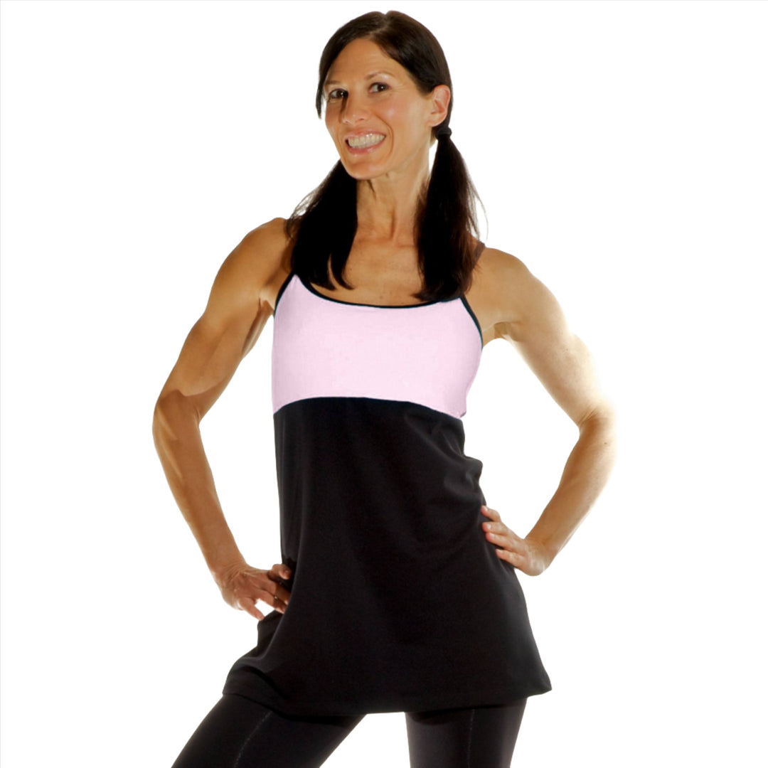 One Step Ahead Long Contrast Tunic 2901C - Black/Baby Pink - front view