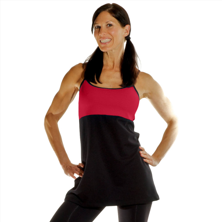 One Step Ahead Long Contrast Tunic 2901C - Black/Poinsetta - front view