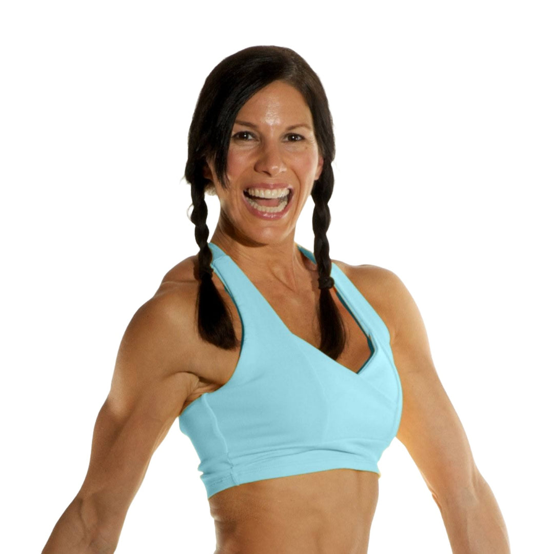 Final Sale! Bia Brazil Activewear Cross Back Bra Top - Sky Blue - Front Side View