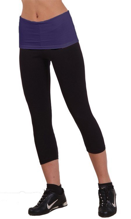Margarita Activewear Roll Down Fitted Capri 301T - Black/Purple- front view