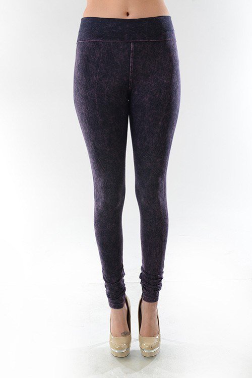 T-Party Fold Over Mineral Wash Legging CJ72219 - Purple - front view