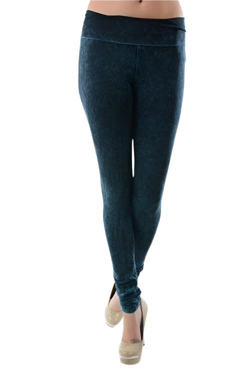 T-Party Fold Over Mineral Wash Legging CJ72219 - Teal - front view