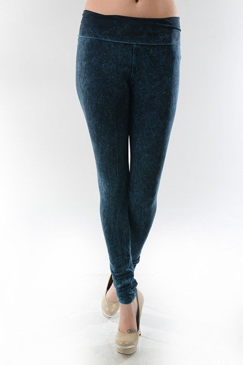 T-Party Fold Over Mineral Wash Legging CJ72219 - Teal - front view