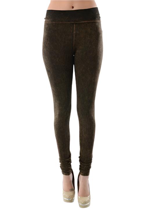 T-Party Fold Over Mineral Wash Legging CJ72219 - Brown - front view