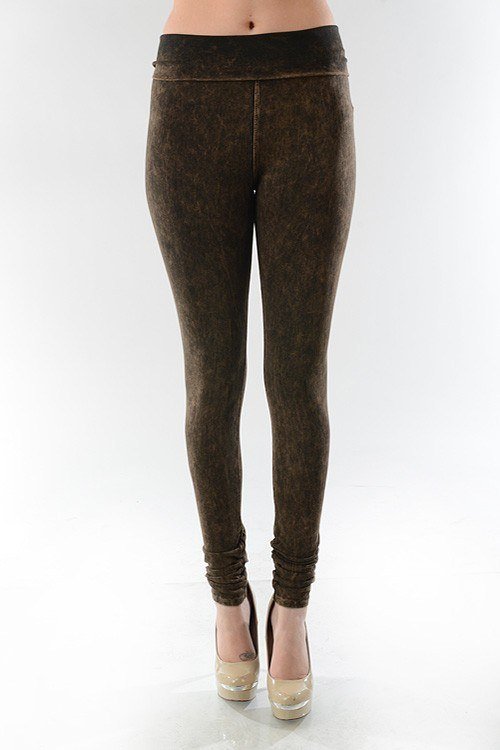 T-Party Fold Over Mineral Wash Legging CJ72219 - Brown - front view