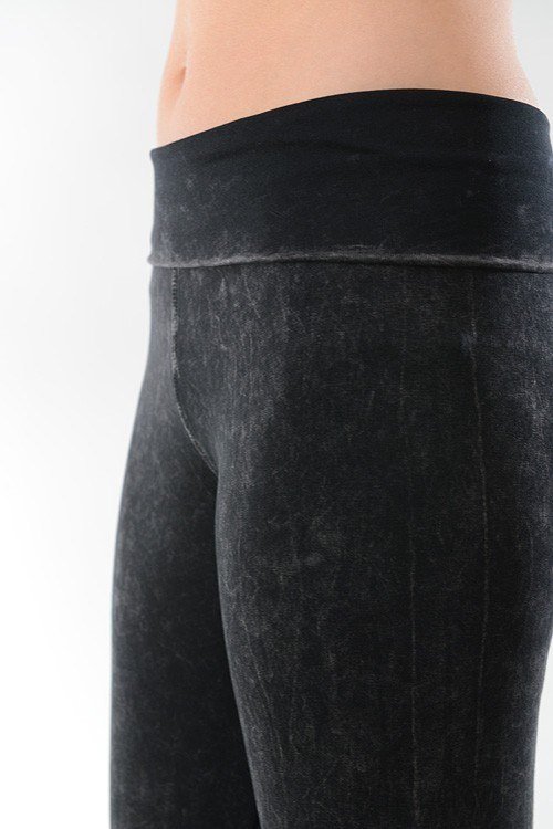 T-Party Fold Over Mineral Wash Legging CJ72219 - Black - side view