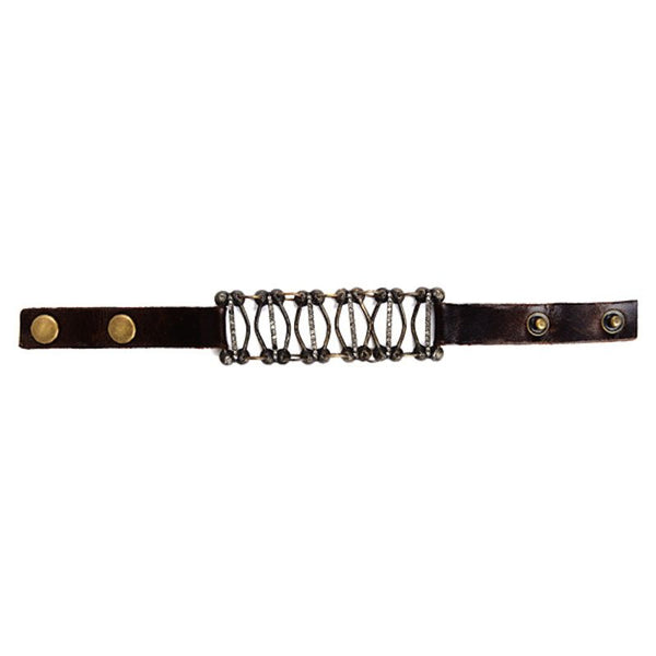 Rebel Design Champagne Crystal Bracelet 5071 Vintage Brown Leather