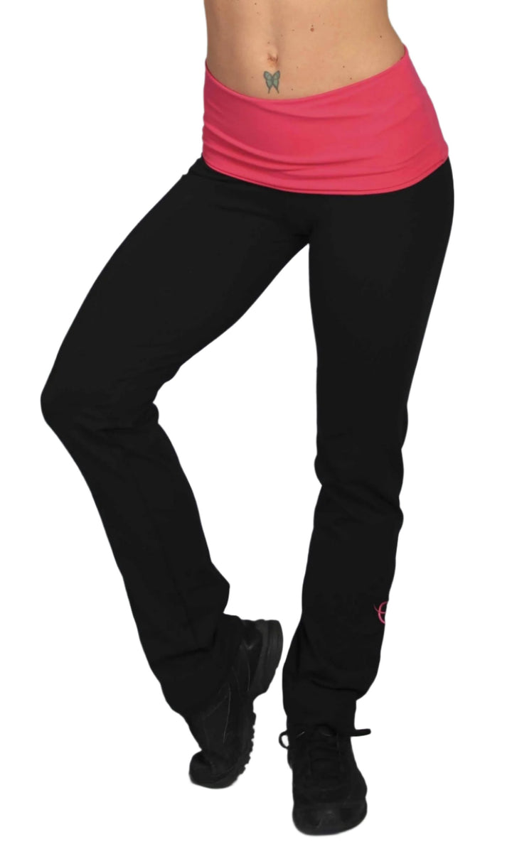 Equilibrium Roll Down Daisy BootCut Pant LP298 Black/Pink - front alt view