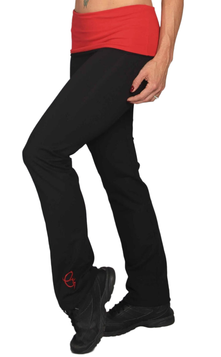 Equilibrium Activewear Roll Down Daisy Pant Red LP298  - Black/Red - side view