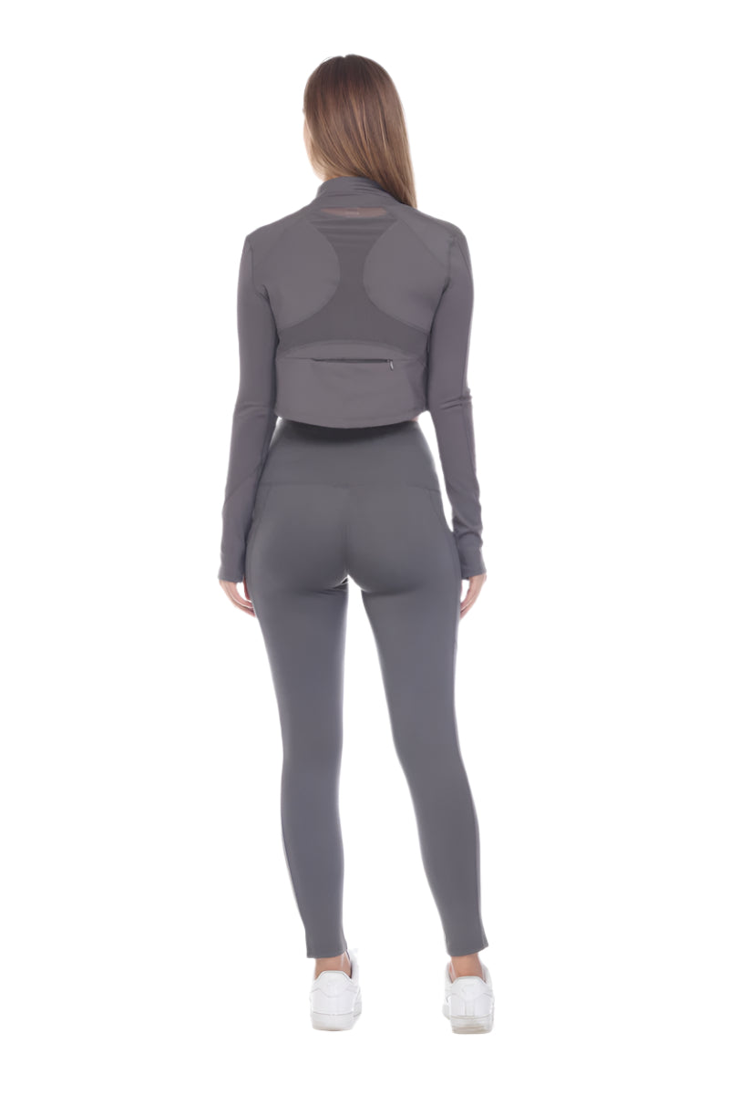 Fitwear Thumbs Up Crop Jacket - Charcoal - Back Full View