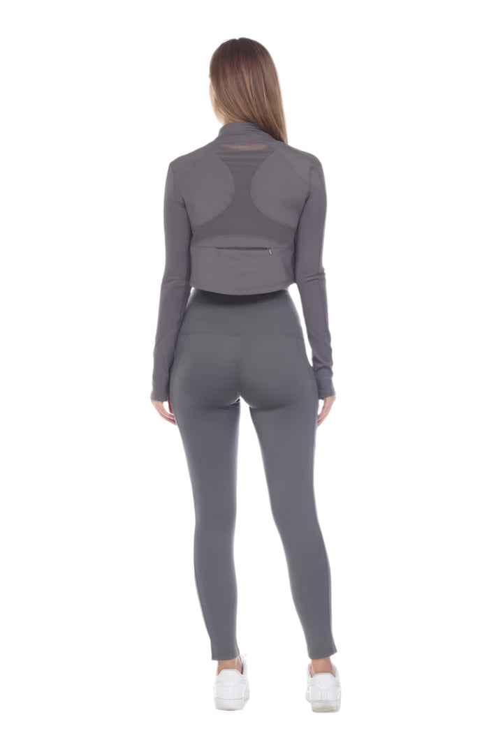 Fitwear Thumbs Up Crop Jacket - Charcoal - Back Full View