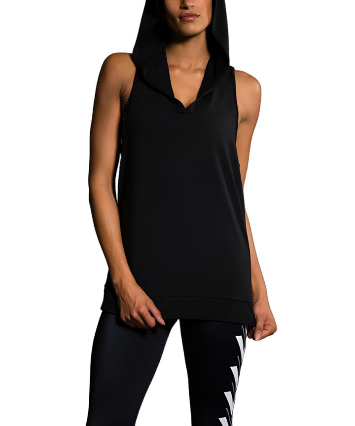 Onzie Hot Yoga Wear X Back Hoodie 606 - Black - Front View