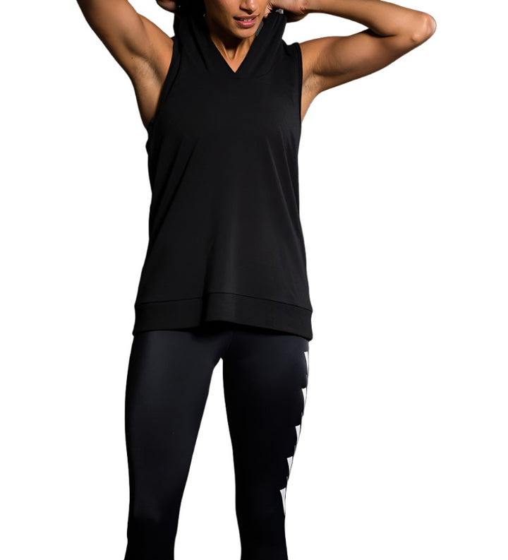 Onzie Hot Yoga Wear X Back Hoodie 606 - Black - Rear View