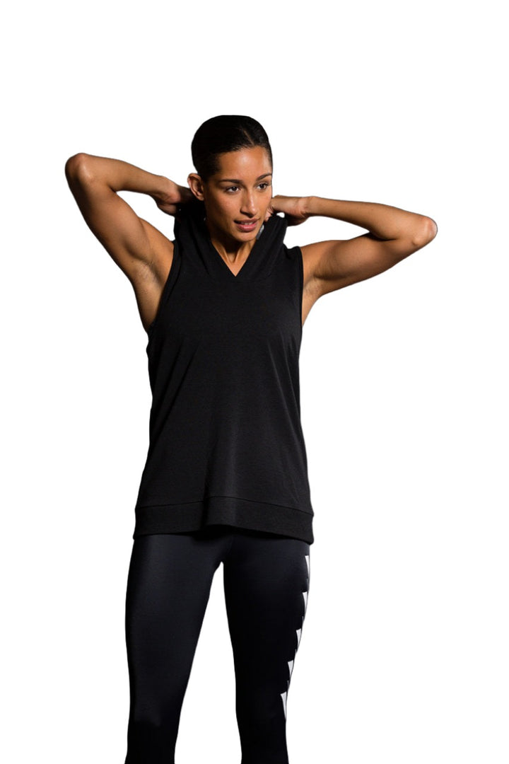 Onzie Hot Yoga Wear X Back Hoodie 606 - Black - Front View2