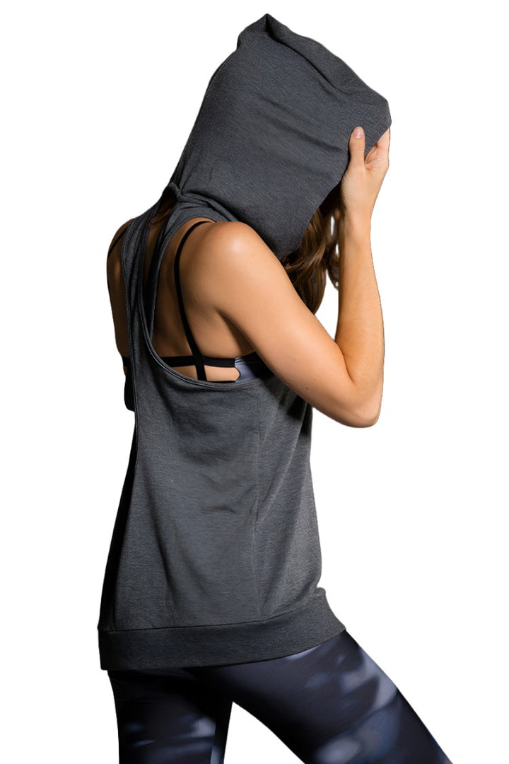 Onzie Hot Yoga Wear X Back Hoodie 606 - Grey - side view
