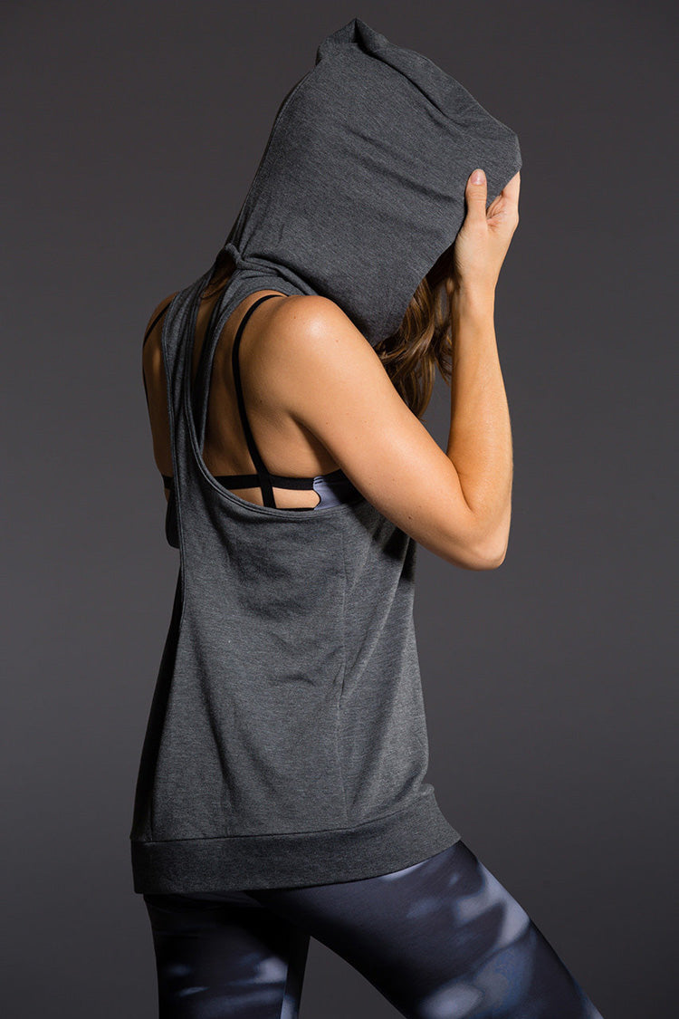 Onzie Hot Yoga Wear X Back Hoodie 606 - Grey - side view