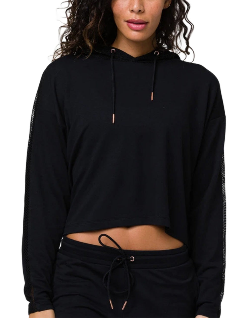 Onzie Flow Mesh Cropped Hoodie 630 - Black - front view