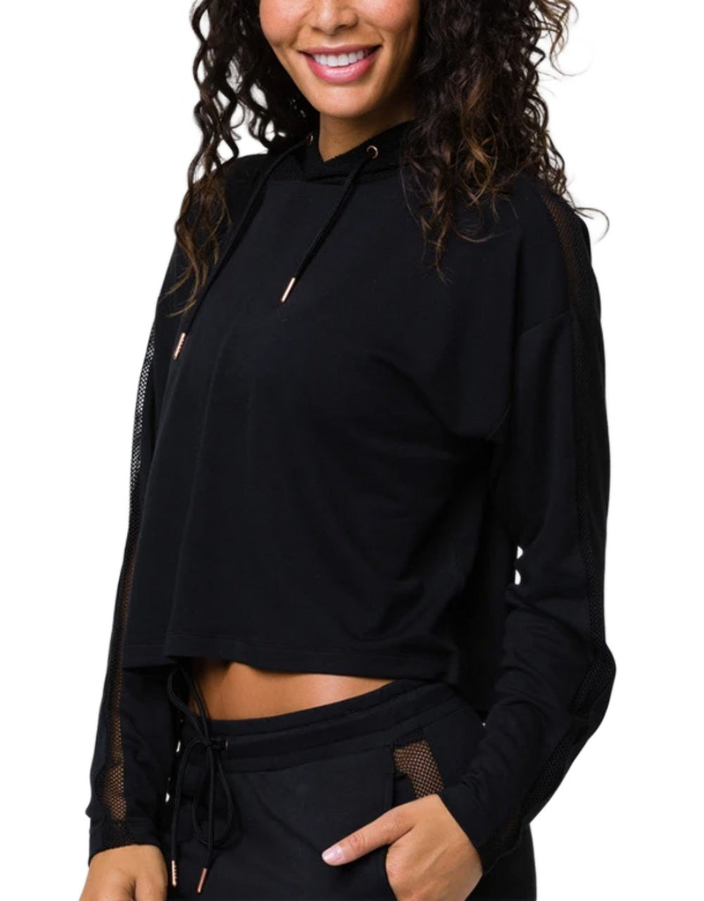 Onzie Flow Mesh Cropped Hoodie 630 - Black - side view