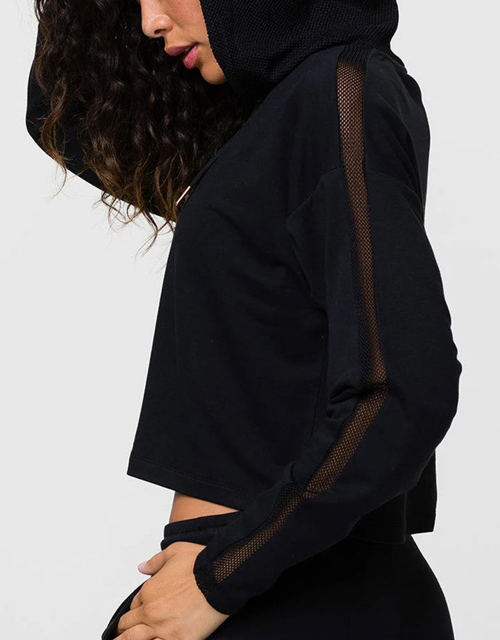 Onzie Flow Mesh Cropped Hoodie 630 - Black - side  view