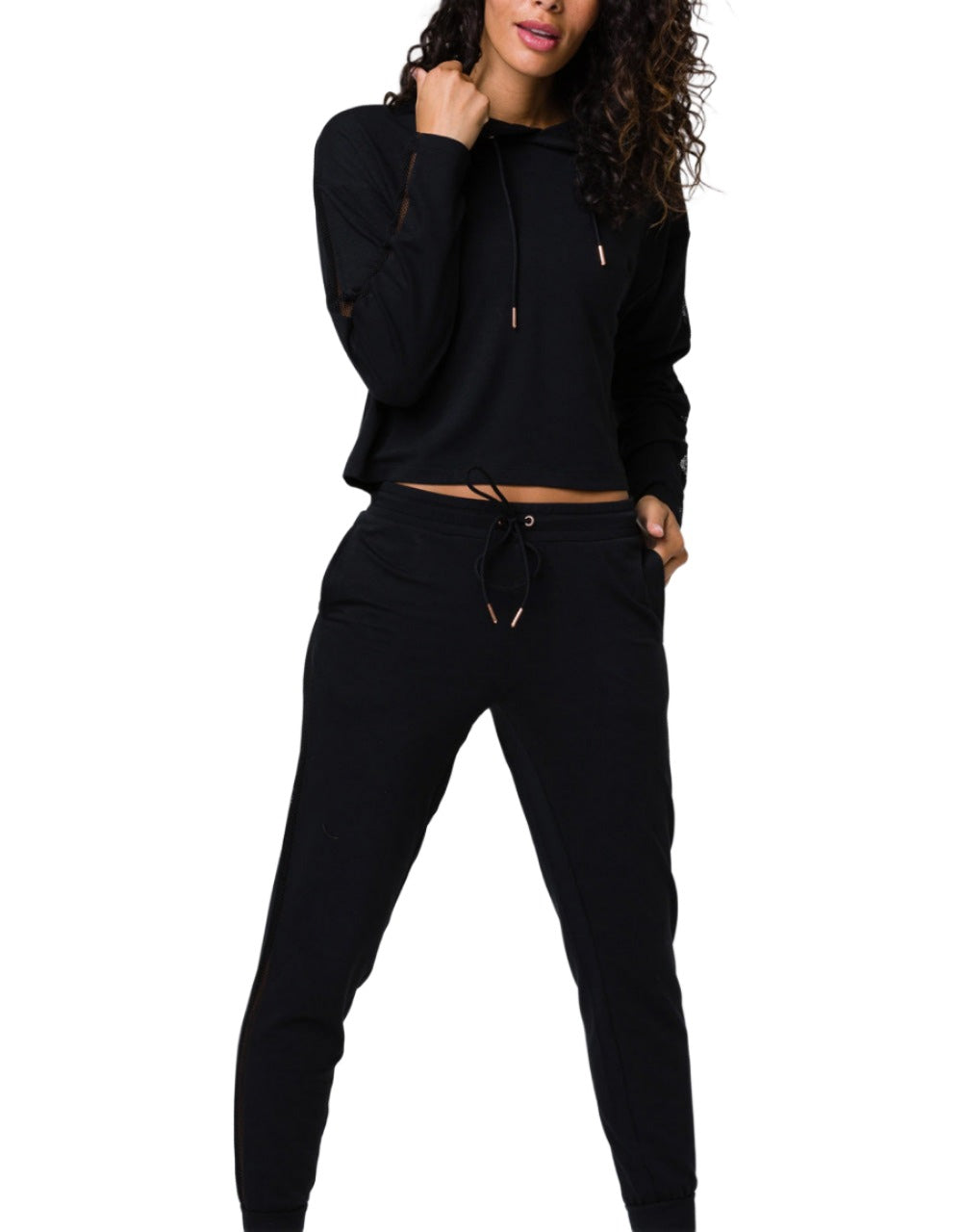 Onzie Flow Mesh Cropped Hoodie 630 - Black - front alt view 2