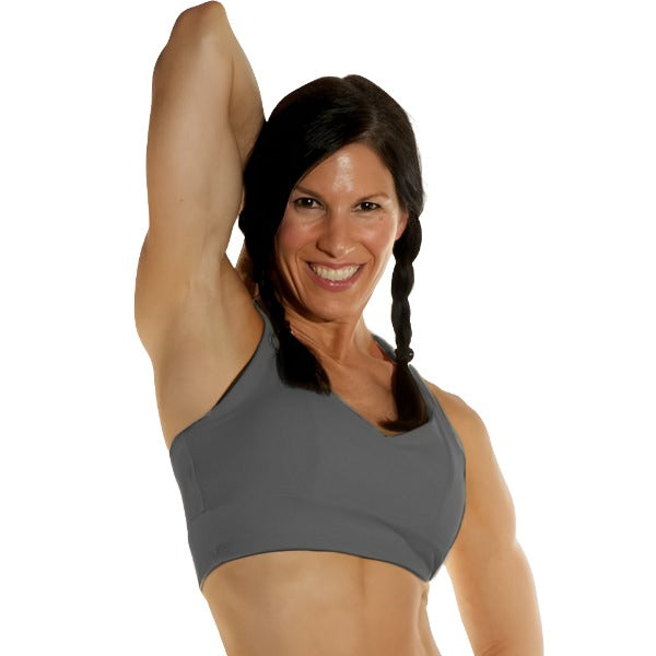 Final Sale! Bia Brazil Activewear Cross Back Bra Top - Charcoal - Front View