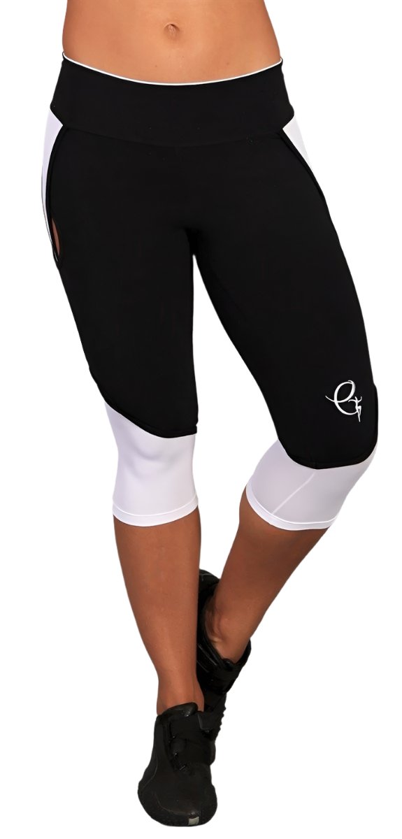 Equilibrium Activewear Muscle Enhancing Mesh Inset Capri C365 - Black/White -  front view