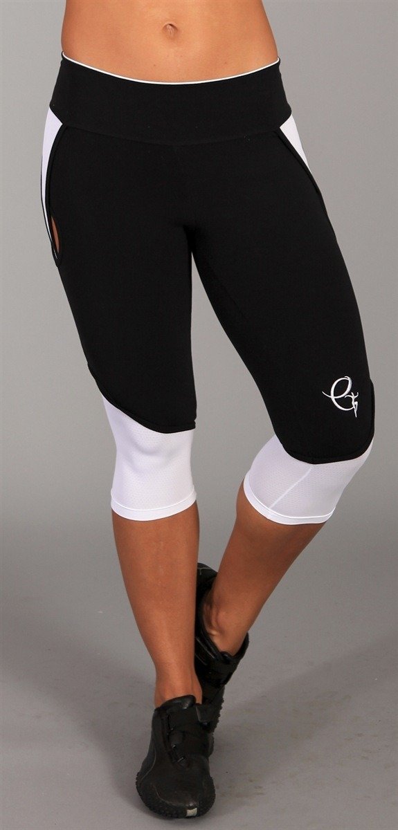 Equilibrium Activewear Muscle Enhancing Mesh Inset Capri C365 - Black/White -  front view