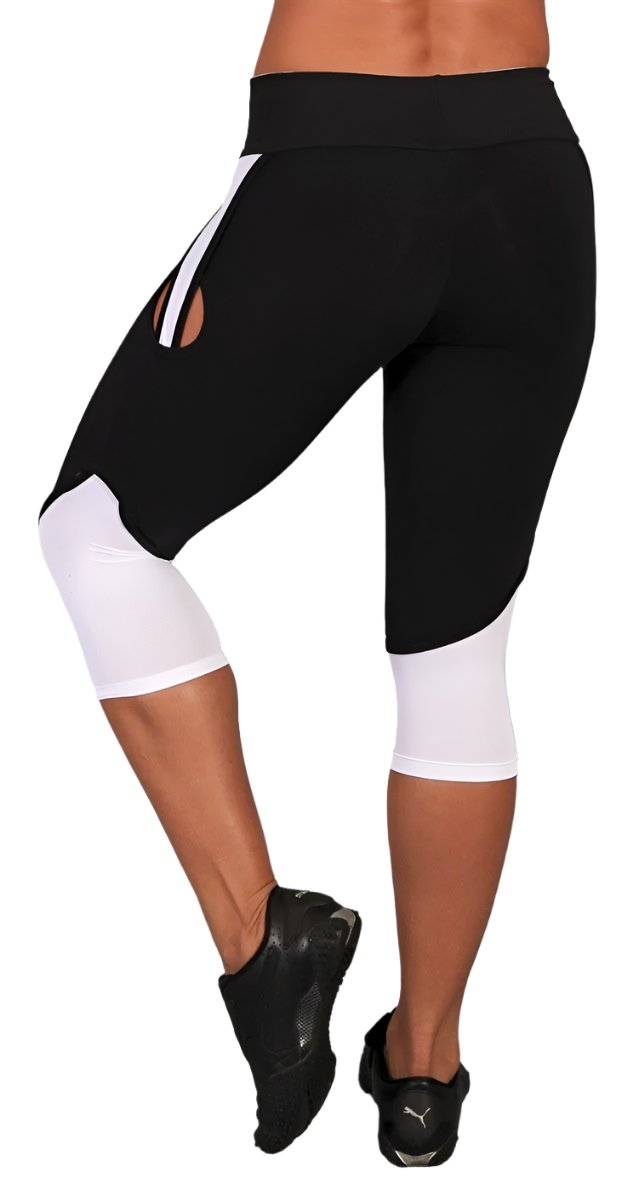 Equilibrium Activewear Muscle Enhancing Mesh Inset Capri C365 - Black/White -  rear view
