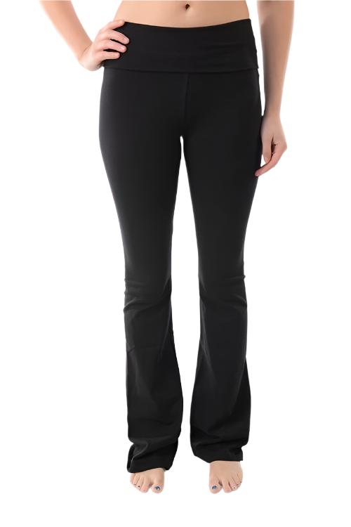 T-Party Roll Down Yoga Pant Solid Colors CJ7016 - Black -  front view