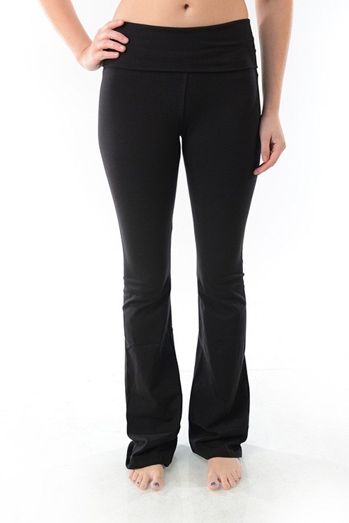 T-Party Roll Down Yoga Pant Solid Colors CJ7016 - Black -  front view