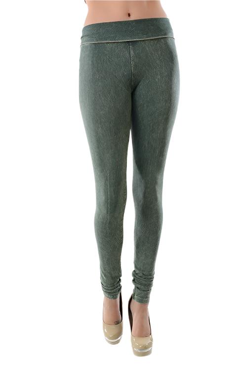 T-Party Fold Over Mineral Wash Legging CJ72219 - Army - front view