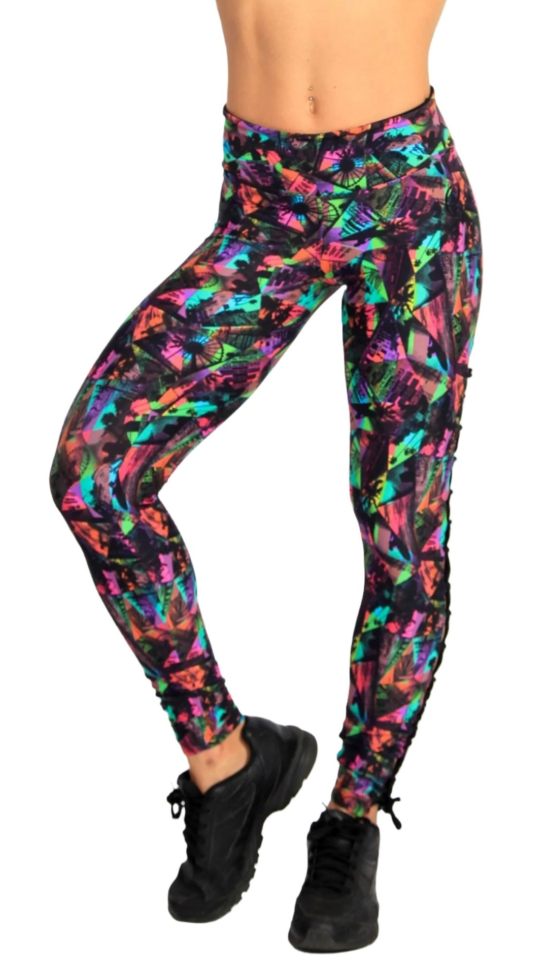 Equilibrium Activewear Printed Lace Up Legging L763 Santa Monica - front view