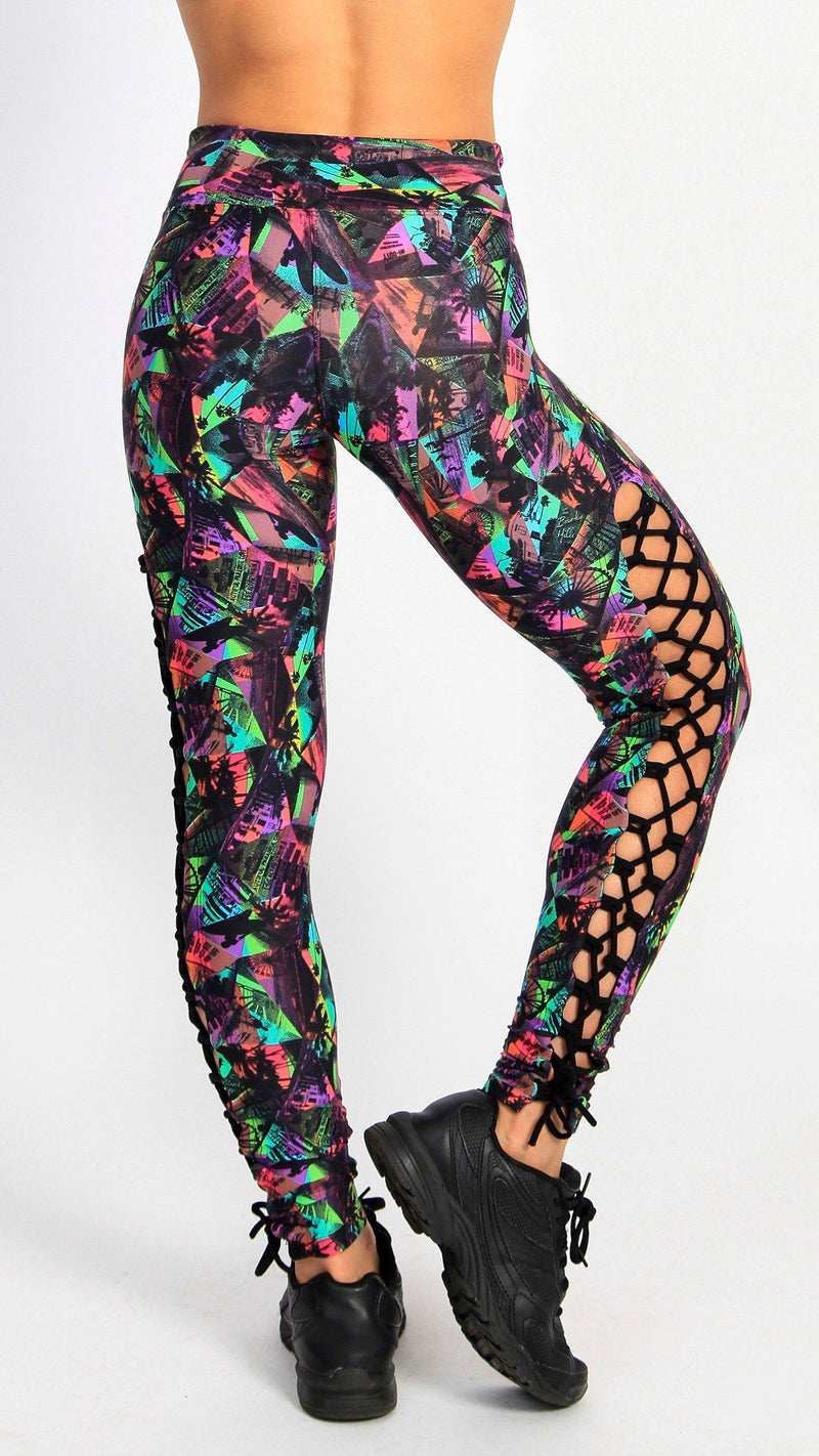 Equilibrium Activewear Printed Lace Up Legging L763 Santa Monica - rear view