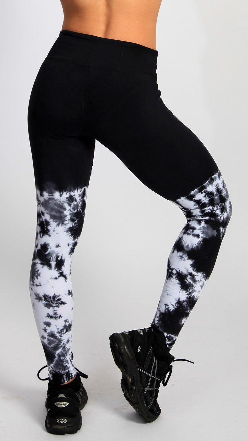 Equilibrium Activewear Tie Dye Legging L750 - Black/White TieDye - rear view