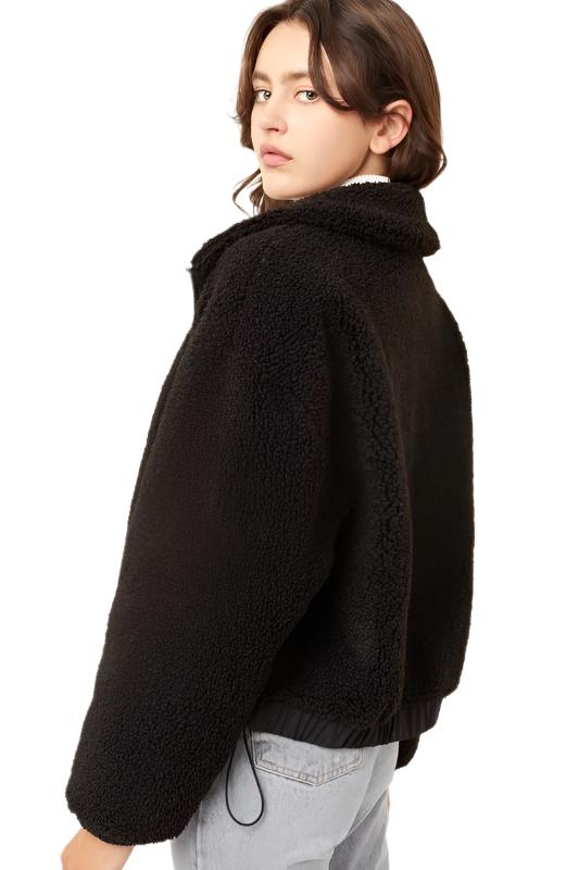 Love Tree Teddy Fleece Zip-Up Sweater - Black - Side View