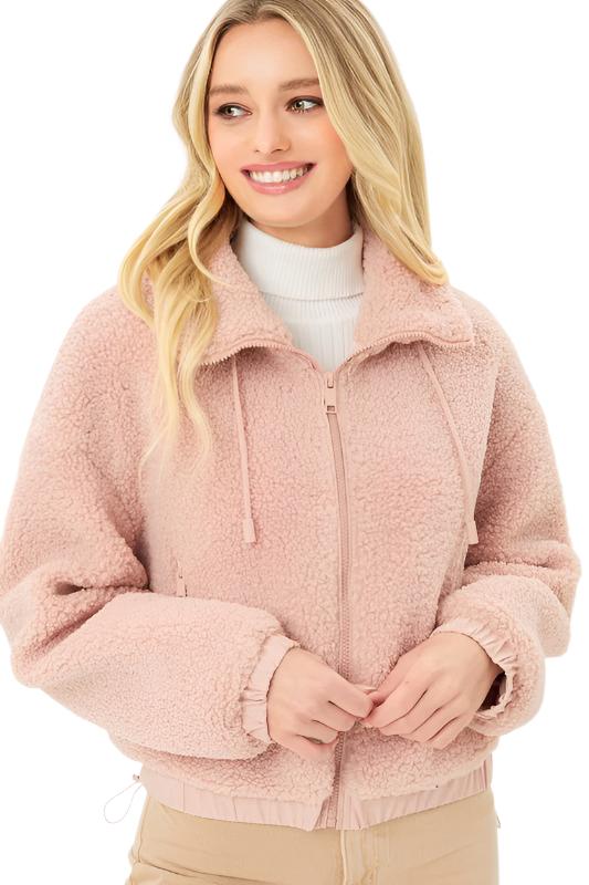 Love Tree Teddy Fleece Zip-Up Sweater - Mauve - Front View