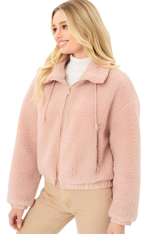 Love Tree Teddy Fleece Zip-Up Sweater - Mauve - Side View